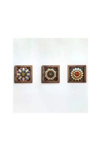 Set 3 tablouri decorative inramate MDF 16x16x2 cm, imprimare UV, cadru molid 100%, multicolor - Verificat A · Re-Bloom - Img 1