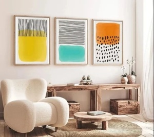 Set 3 tablouri decorative MDF/lemn masiv, 3x70x50 cm, MDF 3mm, cadru lemn masiv 2.5 cm, multicolor - Verificat A · Re-Bloom