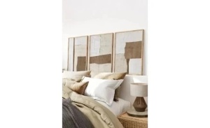 Set 3 tablouri decorative MDF/lemn masiv 50x70 cm, MDF 100%, cadru lemn 2cm, imprimare digitala, bej/alb/maro - Verificat A · Re-Bloom