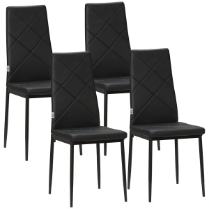 Set 4 scaune de sufragerie cu spatar inalt, piele artificiala PVC, cusaturi diamant, picioare otel, 41x50x97cm, Negru - Verificat A · Re-Bloom