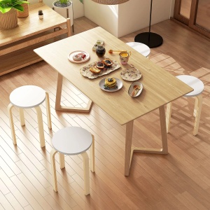 Set 4 scaune stivuibile placaj 40x40x45 cm, sezut 32x32 cm, finisaj vopsit, tampoane antiderapante, 120 kg, natur/alb - Verificat A · Re-Bloom - Img 2