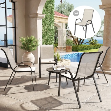 Set 4 scaune suprapozabile spatar inalt 54x71x93 cm, cadru otel, sezut si spatar textilena, capacitate 120 kg, negru si bej - Verificat A · Re-Bloom - Img 2
