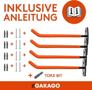 Set 4 suporti de perete pentru jante Gakago, metal, negru/portocaliu, 26 x 9 x 5 cm - Img 2