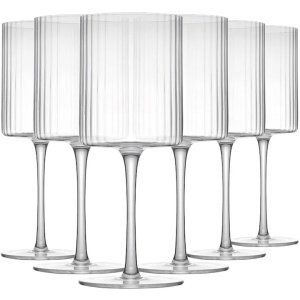 Set 6 pahare vin, model striat, 350 ml, sticla, transparent, Resigilat, Grad A - Img 2
