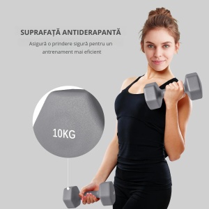 Set de 2 gantere hexagonale, antiaderente, metal/plastic, gri, 26 x 12 x 12 cm, 10 KG, Resigilat, Grad A - Img 5