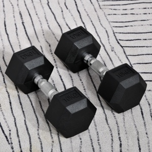 Set de 2 gantere hexagonale Re-Bloom, 10 KG, metal/cauciuc, negru/argintiu, 13,5 x 11,7 x 9,1 cm, Resigilat, Grad A - Img 3