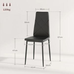 Set de 2 scaune tapitate, piele ecologica/otel, negru, 41 x 50 x 97 cm, Resigilat, Grad A - Img 4