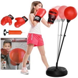 Set de box pentru copii Re-Bloom, sac, manusi si suport reglabil, rosu/negru, 5-10 ani, Resigilat, Grad A