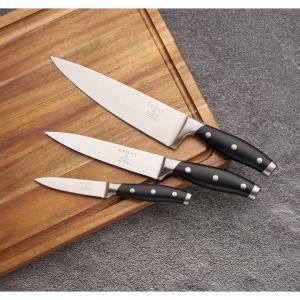 Set de cutite pentru bucatarie, 3 piese, premium, Otel Inoxidabil german X50 Ultra+, Negru, Resigilat, Grad A - Img 4