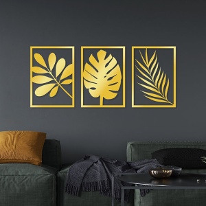 Set decor de perete Re-Bloom, 3 piese, metal, auriu, 30 x 42 cm - Img 3