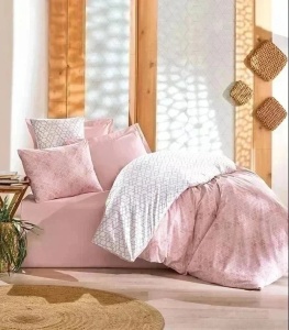 Set husa pilota + 2 fete de perna, bumbac ranforce 100%, 200x200 cm + 2x80x80 cm, roz/alb - Verificat A · Re-Bloom