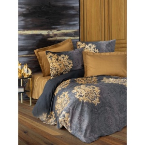 Set husa pilota + 2 fete de perna, satin bumbac 100%, negru/auriu - Verificat A · Re-Bloom - Img 1