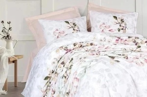 Set husa pilota + fata de perna, bumbac ranforce 100%, 155x220 cm + 80x80 cm, 145 fire, imprimeu pigmentat, inchidere nasturi/plic, multicolor - Verificat A · Re-Bloom - Img 1