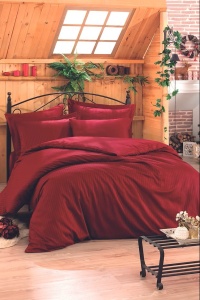 Set husa pilota + fata de perna, satin bumbac 100%, 155x220 cm + 80x80 cm, rosu inchis - Verificat A · Re-Bloom - Img 1