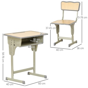Set masa si scaun copii reglabil Re-Bloom, PP/MDF/otel, masa 60x40x58-76 cm + scaun 40x36x70-78 cm, varsta 6-12 ani, 100/150 kg, lemn natur - Verificat A · Re-Bloom - Img 2