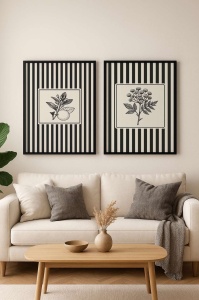 Set tablou decorativ Re-Bloom, 2 piese, MDF/lemn masiv, alb/gri/negru, 50 x 70 cm - Img 2