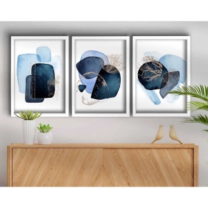 Set tablou decorativ Re-Bloom, 3 piese, MDF/lemn, albastru/alb, 38 x 53 cm - Img 4