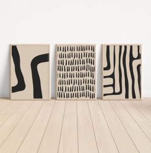 Set tablou decorativ Re-Bloom, 3 piese, MDF/lemn masiv, bej/negru, 50 x 70 cm