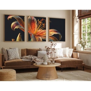 Set tablou decorativ Re-Bloom, 3 piese, model floral, MDF/lemn masiv, multicolor, 35 x 50 cm - Img 2