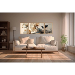 Set tablou decorativ Re-Bloom, 3 piese, model floral, MDF/lemn masiv, multicolor - Img 3
