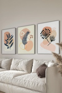 Set tablou decorativ Re-Bloom, 3 piese, panza/lemn, multicolor, 40 x 60 x 3 cm
