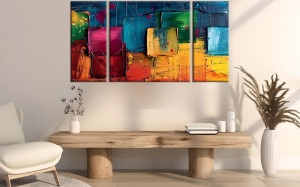 Set tablou decorativ Re-Bloom, 3 piese, panza/lemn, multicolor - Img 3