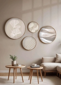 Set tablou decorativ Re-Bloom, 4 piese, lemn, natur/gri - Img 2