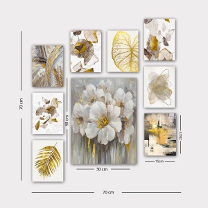 Set tablou decorativ Re-Bloom, 9 piese, model floral, MDF, multicolor, 70 x 70 cm - Img 2