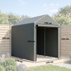Sopron pentru unelte anti-UV Re-Bloom, otel zincat/PE, 120x179x165 cm, usa 106x126 cm, 6 carlige+6 suruburi+15 franghii incluse, gri inchis - Verificat A · Re-Bloom - Img 2