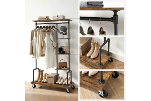 Stand pentru depozitarea hainelor Vasagle, metal/PAL, negru/maro rustic, 103,5 x 40 x 174,5 cm, Resigilat, Grad A - Img 4