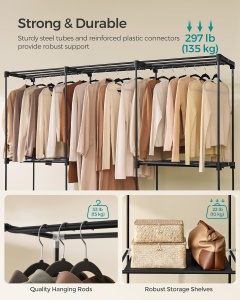Stand pentru haine Songmics, otel/plastic, negru, 205 x 43 x 166 cm, Resigilat, Grad A - Img 3