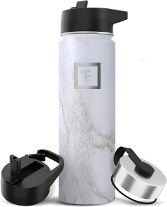 Sticla din otel inoxidabil IRON °FLASK, 3 capace, rece 24 ore / cald 12 ore, izolata, alb/gri, fara BPA, 650 ml