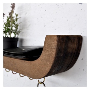Suport chei perete 33x11x7 cm, lemn si metal, finisaj maro inchis cu detalii aurii, montaj rapid - Verificat A · Re-Bloom - Img 3