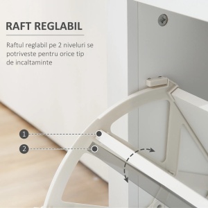 Suport pantofi modern 16 perechi, 2 sertare, raft sticla, PAL, 89x23x96cm, Alb lucios - Verificat A · Re-Bloom - Img 5