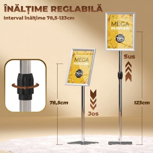 Suport poster A3 reglabil Re-Bloom, aluminiu/otel inoxidabil, 30x45x85-135 cm, panou A3 40x30 cm, argintiu - Verificat A · Re-Bloom - Img 6