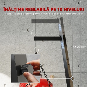 Suport reglabil autoportant pentru sac de box, otel, 170x90x182-225 cm pliat 182x43x25 cm, inaltime carlig 162-205cm, baza triunghiulara, capacitate 60kg, negru - Verificat A · Re-Bloom - Img 6