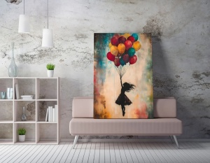 Tablou decorativ canvas model fetita cu baloane, 50x70 cm, panza/lemn, multicolor - Verificat A · Re-Bloom - Img 3