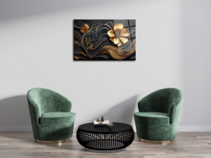 Tablou decorativ floral pe sticla acrilica 44x66 cm, 100% acril optic 3 mm, auriu/negru - Verificat A · Re-Bloom - Img 3