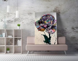 Tablou decorativ model trandafir canvas, 50x70 cm, panza/lemn, multicolor - Verificat A · Re-Bloom - Img 3