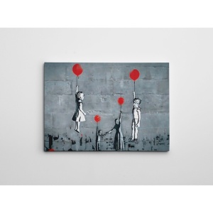 Tablou decorativ Re-Bloom, Banksy, panza/lemn, gri/alb/rosu, 70 x 100 cm