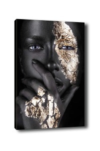Tablou decorativ Re-Bloom, Femeie Afracian, panza/lemn, negru/argintiu, 50 x 70 cm