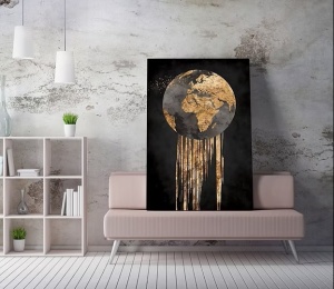 Tablou decorativ Re-Bloom, lemn/panza, negru/auriu, 50 x 70 cm - Img 3