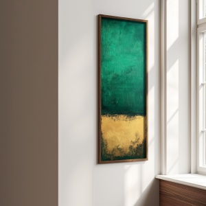 Tablou decorativ Re-Bloom, MDF/lemn masiv, verde/auriu/maro, 40 x 120 x 3,5 cm - Img 3