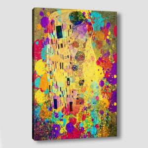 Tablou decorativ Re-Bloom, model abstract, panza/lemn, multicolor, 50 x 70 x 3 cm - Img 2