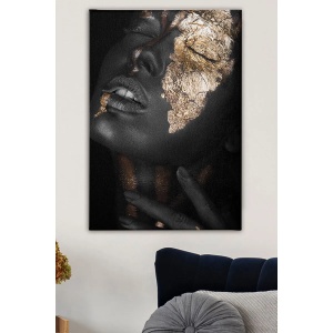 Tablou decorativ Re-Bloom, model femeie, panza/lemn, negru/auriu, 50 x 70 cm - Img 4