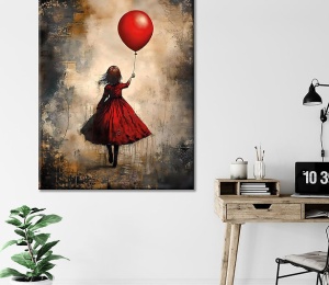 Tablou decorativ Re-Bloom, model fetita cu un balon, panza/lemn, multicolor, 70 x 100 cm - Img 4