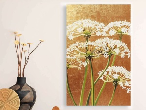 Tablou decorativ Re-Bloom, model floral, panza/lemn, auriu/alb/verde, 70 x 100 cm - Img 2