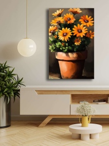Tablou decorativ Re-Bloom, model floral, panza/lemn masiv, multicolor, 45 x 70 cm - Img 4