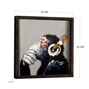 Tablou decorativ Re-Bloom, model maimuta cu casti, MDF/lemn masiv, multicolor, 33 x 33 cm - Img 2