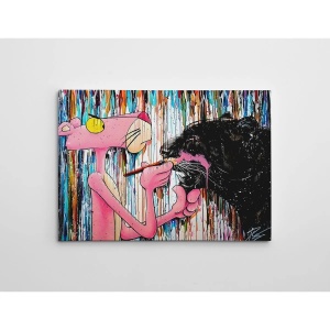 Tablou decorativ Re-Bloom, model Pantera Roz, lemn/panza, multicolor, 50 x 70 cm, Resigilat, Grad B - Img 2